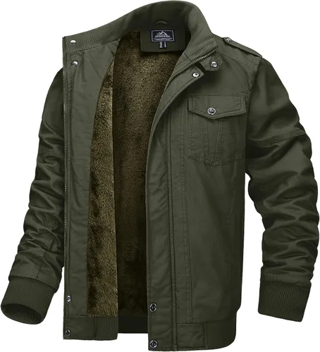 Vista 2 de MAGCOMSEN Chaqueta de invierno para hombre, con forro polar, chaqueta de trabajo de lona encerada, chaquetas cálidas de sherpa, chaqueta militar