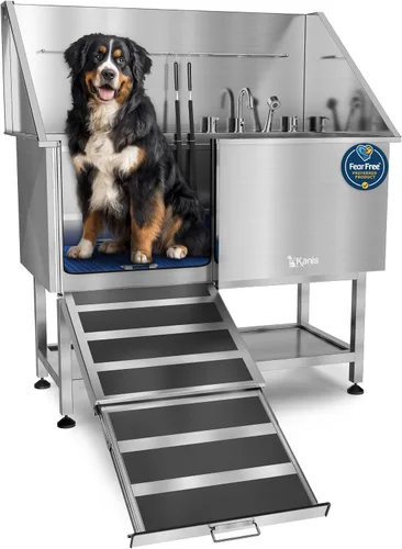 Vista 11 de KANIS Estación profesional de lavado de perros – Fregadero de lavado de mascotas de acero inoxidable 304 y bañera de aseo con ducha, rejillas
