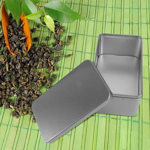 Vista 5 de NUOBESTY Caja de lata rectangular vacía, contenedor portátil de almacenamiento de té con tapa, caja de almacenamiento para el hogar para dulces