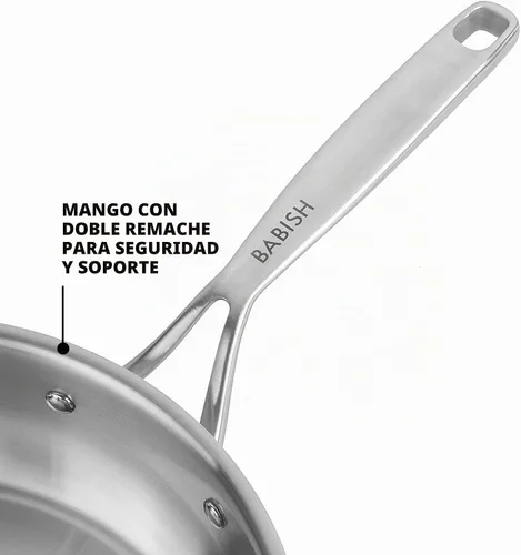 Vista 3 de Babish Sartén de Acero Inoxidable de Tres Capas de 10 Pulgadas – Sartén Profesional para Sellar, Saltear y Cocinar Cotidianamente