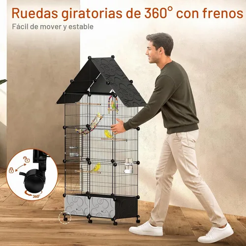 Vista 6 de Jaula grande para pájaros con bandeja extraíble para periquitos, cacatúas