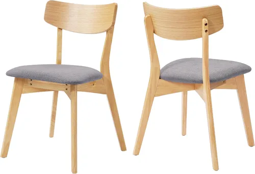 Vista 2 de Juego de 2 sillas de comedor, sillas de comedor modernas de mediados de siglo con respaldo curvo y patas de madera, marco tapizado en acabado nogal