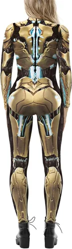 Vista 2 de Foksikely Women's 3D Mechanical Robot Skeleton Print Halloween Jumpsuit Romper Cosplay Costume