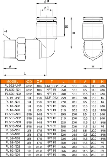 Vista 2 de CEKER 1/2 Codo Macho Conexiones de Líneas Aéreas de Empuje Ajustes de Conexión de Empuje de 90 Grados Ajustes de Aire, PL 1/2 Tubo Od x 1/2" NPT