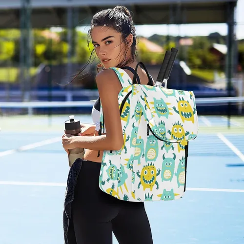 Vista 7 de Women Men Tennis Bag Cute Sturdy Cute Little Monsters Green Yellow Sport Pickleball Badminton Bag for Men Women Tennis Sport bolso para raquetas