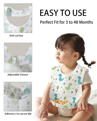 Vista 4 de Baberos desechables para niños y niñas, empaquetados individualmente, higiénicos, suaves y a prueba de fugas para la alimentación de los niños