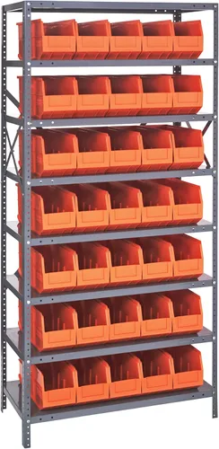 Vista 212 de Quantum QSBU-245BK Heavy Duty Shelving Unit with (7) Shelves and (24) QUS245 Black Bins for Garage Warehouse Storage Distribution 400 lb Load
