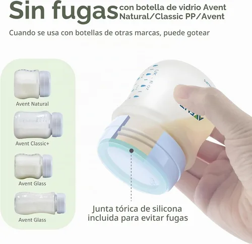 Vista 5 de Maymom Tapas de botella de viaje compatibles con botella de Avent; tapa de repuesto Avent Natural botella anillo de tornillo y disco de sellado Azul