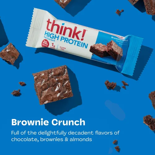 Vista 3 de think! Barras de proteínas, aperitivos altos en proteínas, sin gluten, barra energética sin azúcar con aislado de proteína de suero de leche