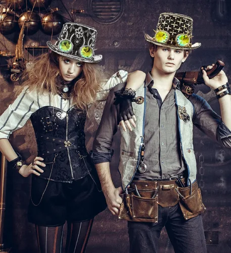 Vista 5 de Attitude Studio Sombrero Paillette Steampunk dorado y plateado con gafas, paquete de 2