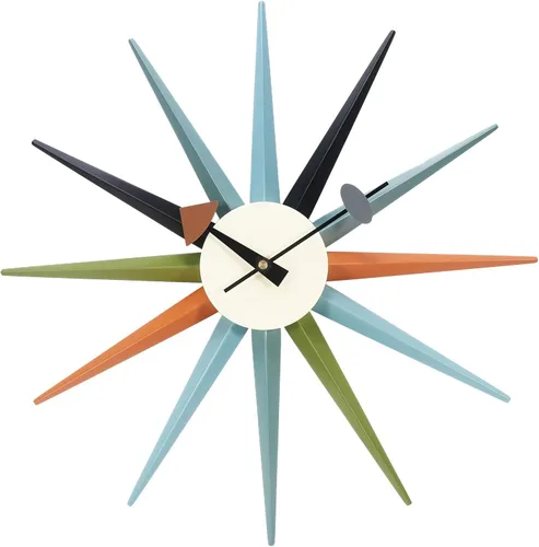 Vista 6 de SHISEDECO Reloj asterisco moderno en negro, sin tictac, diseño retro de mediados de siglo, reloj de cuarzo de pared silencioso decorativo