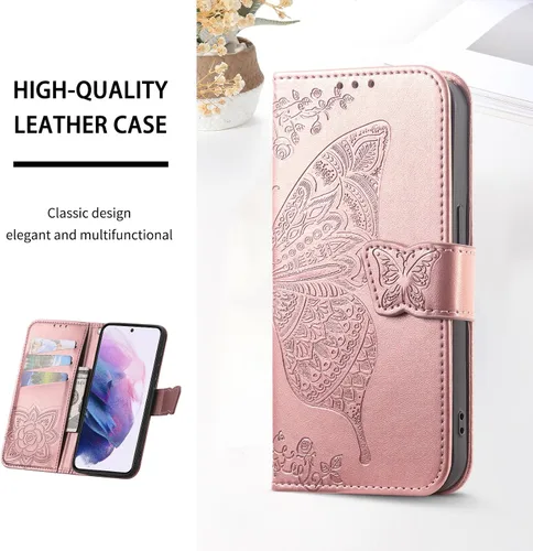 Vista 3 de DiGPlus - Funda tipo cartera para Galaxy S22 5G, con estampado de mariposas y flores, de piel sintética, con ranuras para tarjetas y función atril