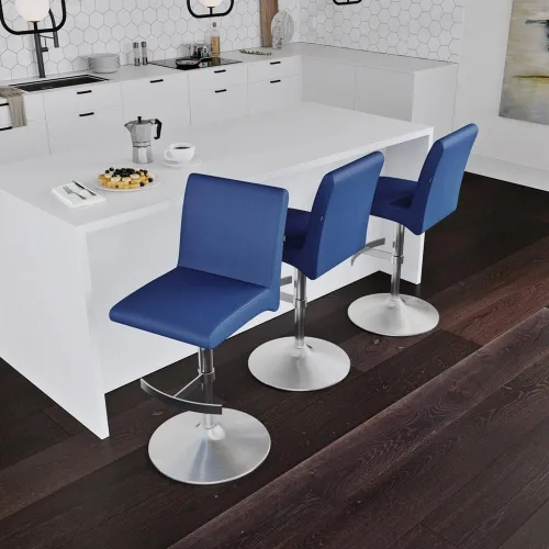 Vista 3 de ZURI Modern Coveteur Taburete giratorio de altura ajustable en azul oscuro