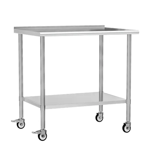 Vista 10 de Mesa de trabajo de acero inoxidable con ruedas, 24x24 pulgadas, mesa de preparación de alimentos NSF con salpicadero y estante inferior ajustable