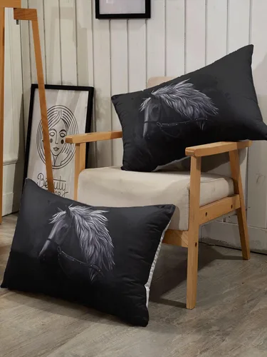 Vista 6 de Datura home - Juego de ropa de cama con edredón estampado de caballo negro, patrón de caballo oscuro, juego de ropa de cama con funda de edredón