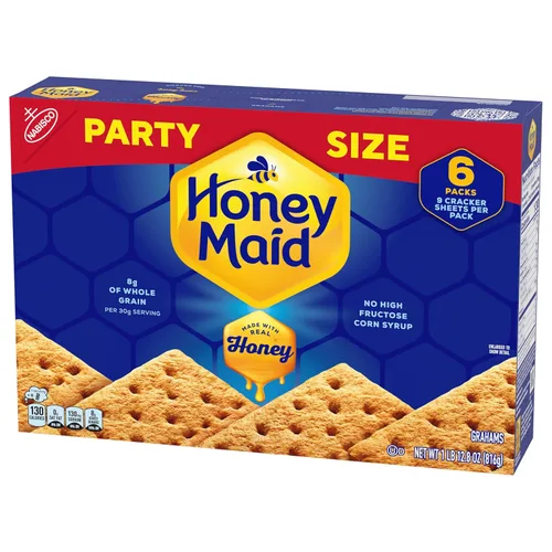 Vista 16 de HONEY MAID Graham Crackers, aperitivos para el almuerzo, tamaño de fiesta, 28.8 onzas 0.28 oz de grano entero por porción de 1.06 oz, hecho