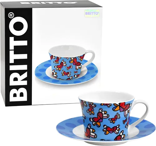 Vista 5 de Britto Romero Bone - Taza de café y té de porcelana con platillo, 6.7 onzas, Love Is In The Air
