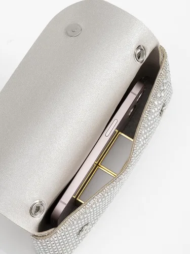 Vista 6 de Bolso de mano con diamantes de imitación con purpurina, bolsa de hombro formal para mujer, boda, cóctel, fiesta, graduación, caja de regalo