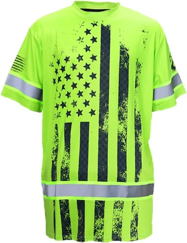 Vista 8 de Camisa de alta visibilidad con bandera de Estados Unidos de color para hombres y mujeres, con nombre personalizado, camisa de seguridad reflectante
