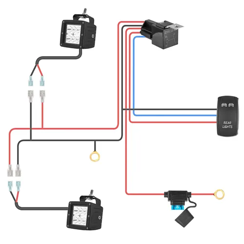 Vista 6 de Mofun - Kit de arnés de cableado de luz LED de 2 conductores con interruptor basculante azul para luces traseras, relé de encendido/apagado