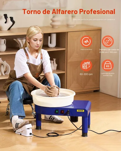 Vista 2 de VEVOR Torno de Alfarero de 14 pulgadas para Adultos Principiantes, Altura Ajustable de 0-6 pulgadas, Máquina Formadora de Cerámica de 450W, Torno