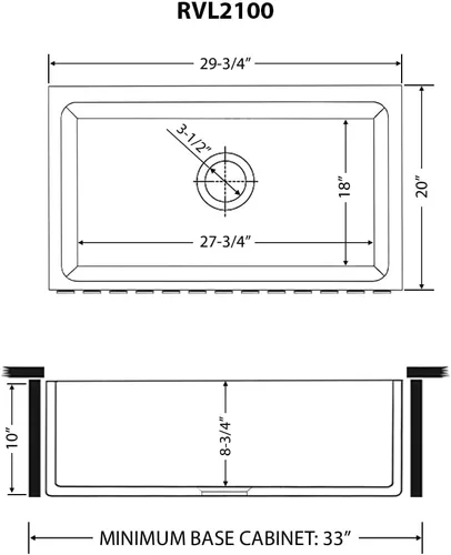 Vista 8 de Ruvati RVL2100BS - Fregadero de cocina reversible con delantal frontal de 30 x 20 pulgadas, galleta