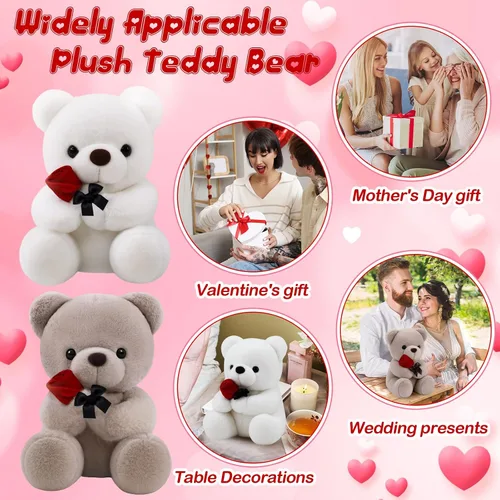 Vista 5 de 2 piezas de oso de peluche pequeño para el día de San Valentín de 13.78 pulgadas con rosa, blanco y marrón, osos de peluche suaves, regalos para San