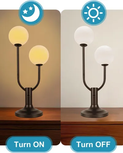 Vista 6 de Lightdot Lámpara de mesa con forma de globo para dormitorio, de mediados de siglo, moderna, negra, pequeña, lámpara de escritorio, regulable, 3000