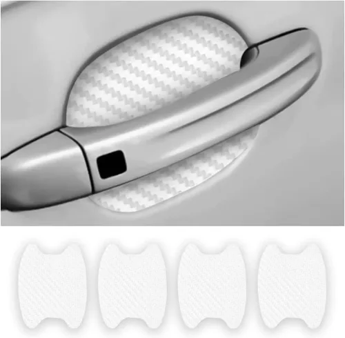 Vista 11 de 4 calcomanías protectoras de manija de puerta de auto, película protectora universal de fibra de carbono antiarañazos para manija de puerta de auto