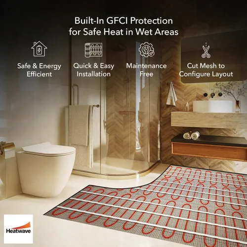 Vista 4 de Sistema de calefacción por piso radiante eléctrico con termostato programable GFCI requerido 120V, HW2012-100, 120.00 volts Sistema de suelo