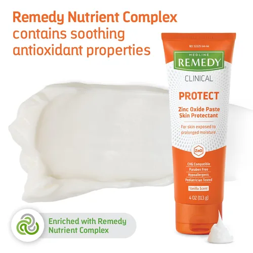 Vista 4 de Medline Remedy Crema protectora de piel con óxido de zinc clínico (tubo de 4 oz), aroma a vainilla, crema para sarpullido de pañales, cuidado