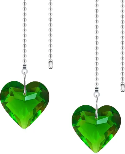 Vista 16 de Extensor de cadena para ventilador de techo, paquete de 2 colgantes decorativos de prisma de corazón de cristal de 12 pulgadas con conectores de AB