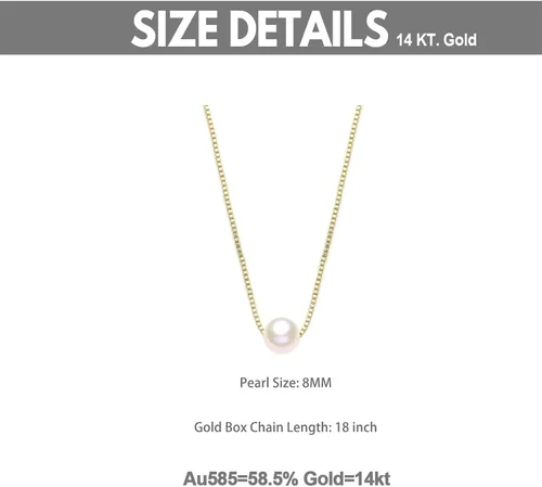 Vista 4 de Collar de perlas de oro amarillo de 14 quilates para mujer, cadena duradera de oro real con colgante de perla cultivada individual, regalo