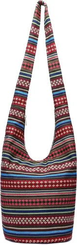 Vista 112 de Bolsa de hombro para mujer, de lona en estilo hippie/bohemio para llevar cruzada al hombro, disponible en diferentes colores y estampados