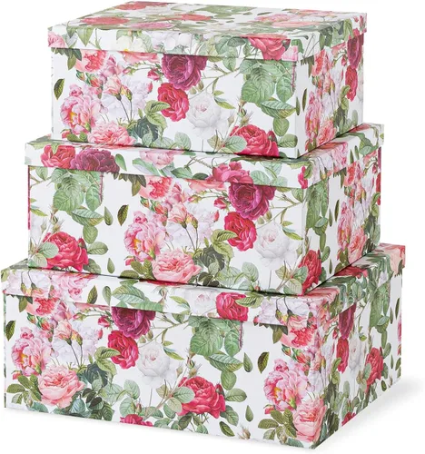 Vista 10 de Soul & Lane Cajas de almacenamiento de cartón decorativas con tapas para decoración y organización del hogar, juego de 3 cajas grandes de recuerdo