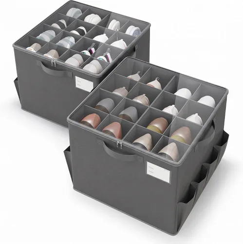 Vista 16 de Varhomax Shoe Organizer Box for Closet, Fabric Shoe Storage Bin with Adjustable Dividers & Clear Cover, Holds up 16-32 Pairs of Sneakers & Sandals