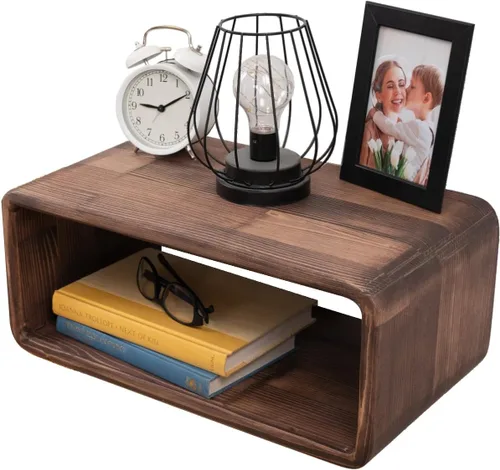 Vista 15 de Mesita de Noche Flotante de Madera, Mesa de Noche, Estantería de Noche, Hecho a Mano, Estante de Noche Montado en la Pared, Estilo Minimalista