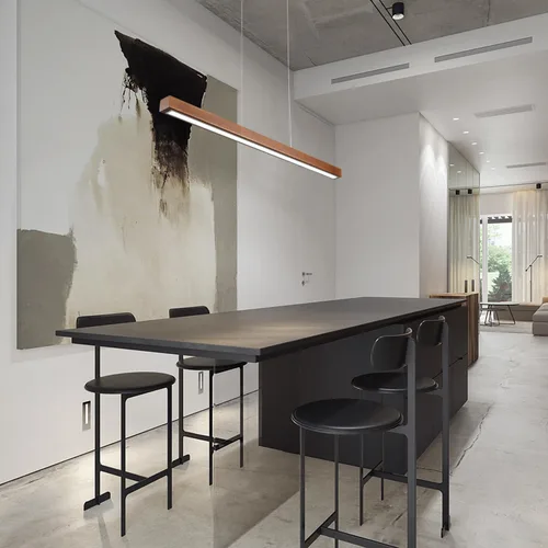 Vista 9 de Lámpara colgante lineal de madera de 31.5" – Lámpara de araña LED regulable con control remoto, iluminación moderna ajustable de estilo granja