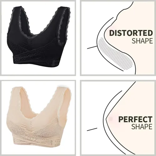 Vista 4 de Zuqox - Brasier de encaje con hebilla lateral cruzada frontal para mujeres mayores con almohadilla extraíble