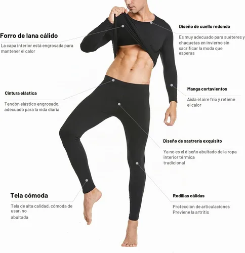 Vista 4 de PISIQI - Conjunto de ropa interior térmica para hombre, pantalones largos ultra suaves con forro polar, capa base, abrigado para invierno, adecuado