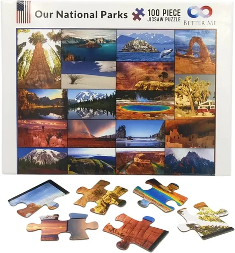 Vista 4 de Nuestros Parques Nacionales Rompecabezas de 100 Piezas - Rompecabezas de Parques Nacionales de EE. UU. para Niños, con Acadia, Yellowstone, Zion