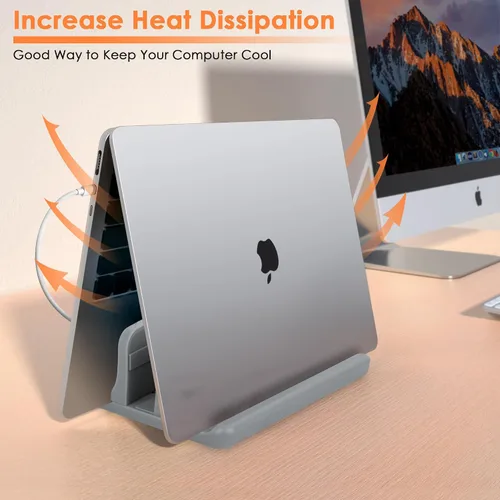 Vista 4 de Soporte vertical para laptop, plástico ABS, base ajustable de hasta 15 pulgadas, ahorro de espacio para MacBook/Surface/iPad/mini PC (gris espacial)