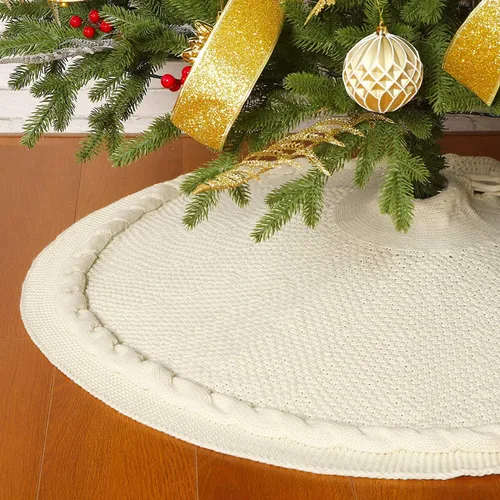 Vista 13 de Sattiyrch Falda de punto para árbol de Navidad – Base clásica de punto trenzado con cierre de lazo – Decoración festiva acogedora para árbol de Beige