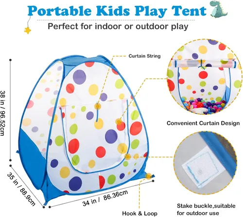 Vista 5 de EocuSun Casa de juegos emergente, piscina de pelotas tienda de juegos para niños para interiores y exteriores, tienda plegable para niños niñas