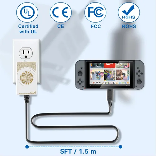 Vista 3 de Adaptador de CA para Nintendo Switch, cargador de pared de viaje rápido 15V 2.6A Kit de carga rápida para Nintendo SwitchLiteOLED, soporte modo TV