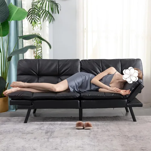 Vista 7 de Anwick Sofá cama futón con reposabrazos ajustables, sofá cama de espuma viscoelástica, sofá biplaza convertible para oficina moderna, apartamento