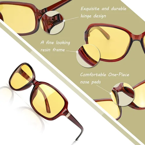 Vista 3 de SIPHEW Gafas de visión nocturna HD para mujeres que conducen, lentes polarizados de conducción nocturna, lentes amarillas antirreflejos para la noche