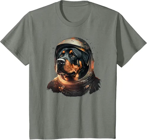 Vista 105 de Divertida camiseta Rottweiler con diseño de astronauta rottweiler en galaxia espacial, Negro