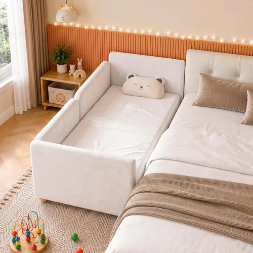 Vista 7 de DoCred Cama infantil, cama tapizada para niños y niñas Camas de suelo para niños pequeños con rieles extraíbles, cama suave de perfil bajo para B