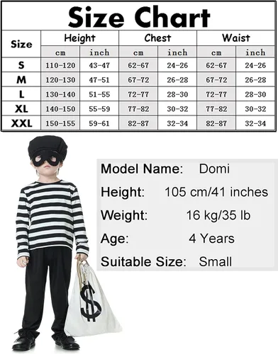 Vista 3 de YuDanae 5Pcs Kids Robber Costume Set Bank Burglar Bandit Thief Role Play Halloween Costumes for Toddlers Kids Boys Aged 4-10